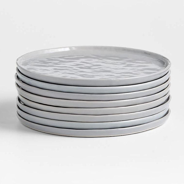 Mercer Grey Round Porcelain Dinner Plates, Set of 8