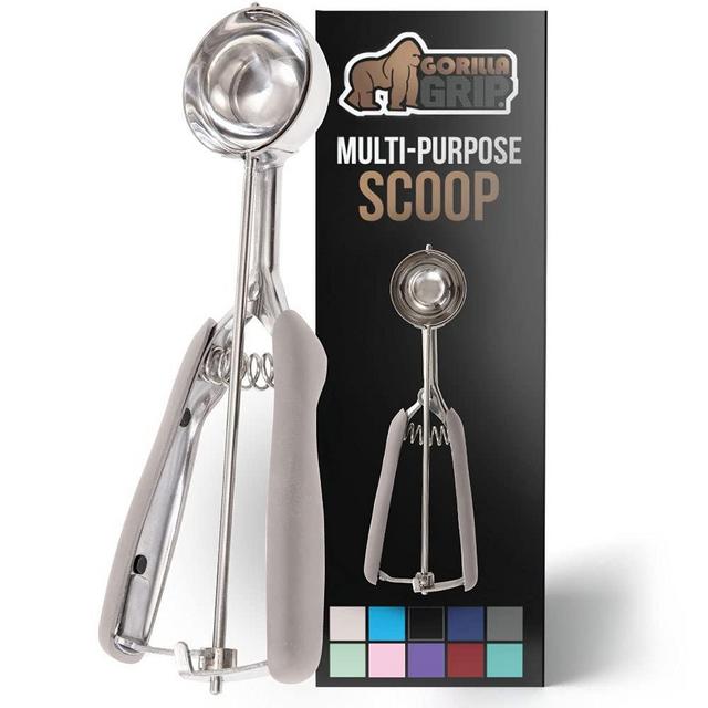 Gorilla Grip Premium Stainless Steel, Spring-Loaded Scoop for Fruit, Cookie and Ice Cream, Easy Squeeze and Clean Release, Comfortable Handle, Small, 1.5 TBSP Scooper Size 40, Uniform Portions, Almond