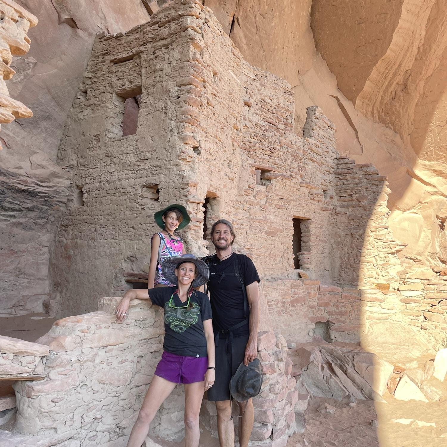 San Juan River trip ruins. Maggie, Charlie, and very young Angela!