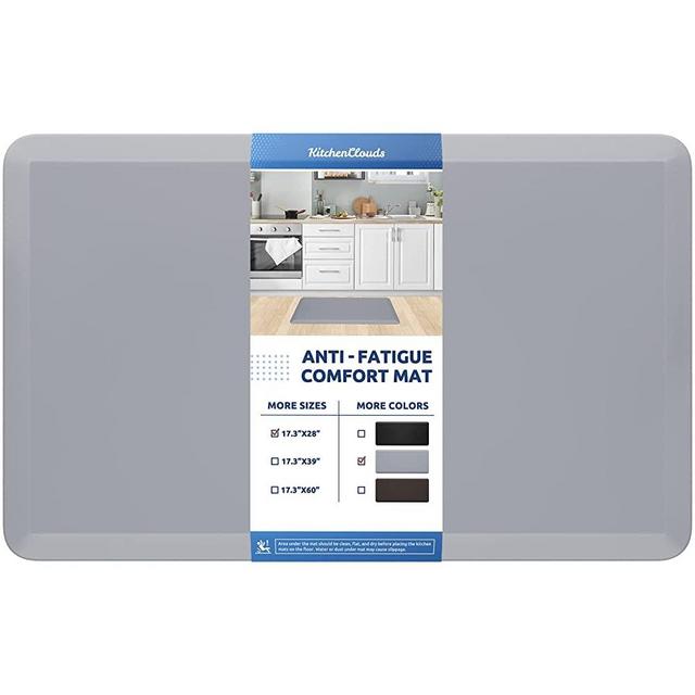 KitchenClouds Kitchen Mat Cushioned Anti Fatigue Kitchen Rug 17.3"x28" Waterproof Non Slip Kitchen Rugs and Mats Standing Desk Mat Comfort Floor Mats for Kitchen House Sink Office (Grey)