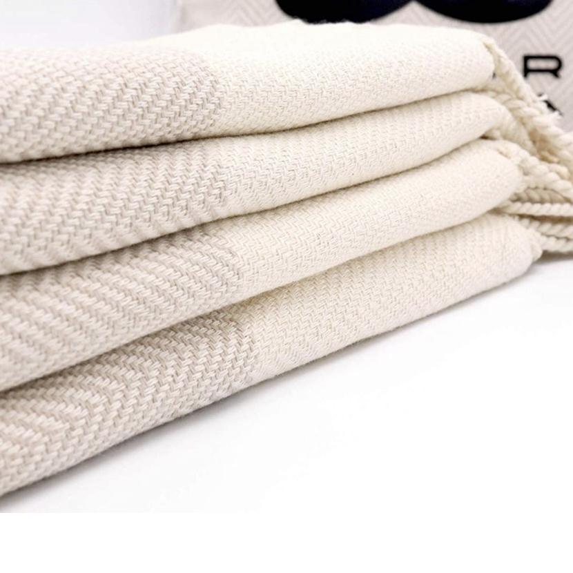 Turkish Hand Towel Set of 4 Herringbone Peshtemal Towel 100% Cotton 45x20 Light Weight Thin Quick Dry Hand Bath Hair Gym Face Tea Kitchen Dishcloth Set Decorative Towels for Bathroom (Cream)