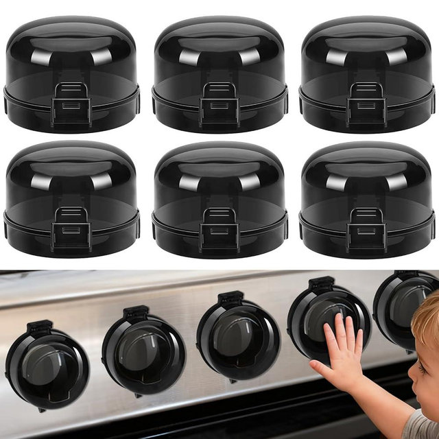 HOIGRBOM Stove Knob Safety Covers, 6 Pack Universal Gas Stove Knob Covers, Heat-Resistant Baby Proof Stove Knob Covers, Gas Stove Knob Locks for Child Safety and Pet (Black)
