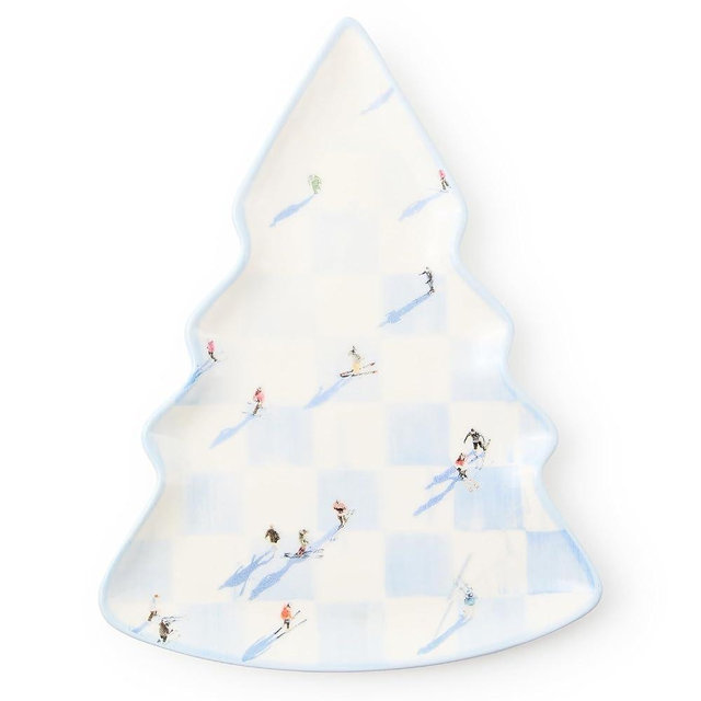 MACKENZIE-CHILDS Gray Malin Stoneware Tree Dish, Decorative Serving Tray for Christmas, Ski Holiday
