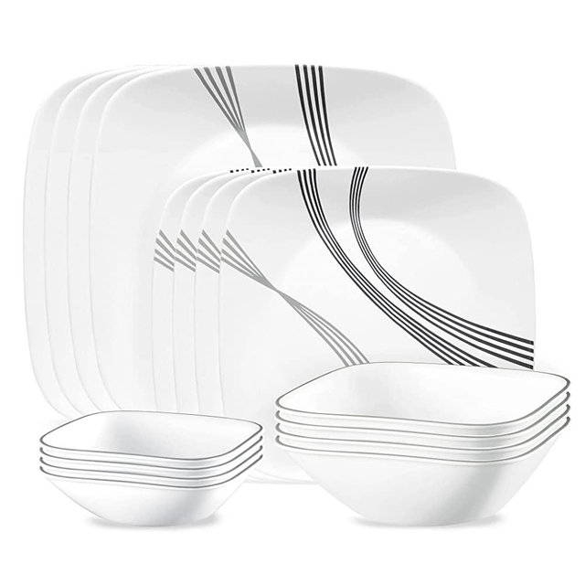 Corelle Urban Arc 16pc, Service for 4, Dinnerware Set, 8 plates 8 bowls, Chip & Break Resistant, Dinner Plates and Dinner Bowls, Corelleware Plates