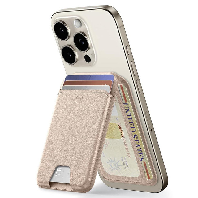 ESR Upgraded MagSafe Wallet, 5 Card-Holder, Magnetic Wallet with Adjustable Stand, Magnetic Wallet for iPhone 16/15/14/13/12 Series, Ultra-Slim, Not for iPhone Mini, Vegan Leather, Desert Titanium