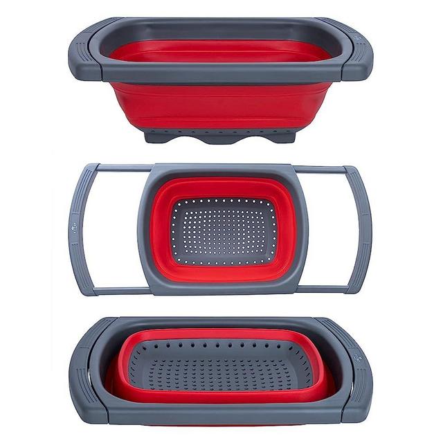 Colander collapsible, Colander Strainer Veggies/Fruit Strainers, Extendable Handles Colander, Folding Strainer for Kitchen – RED - by ELITRA HOME