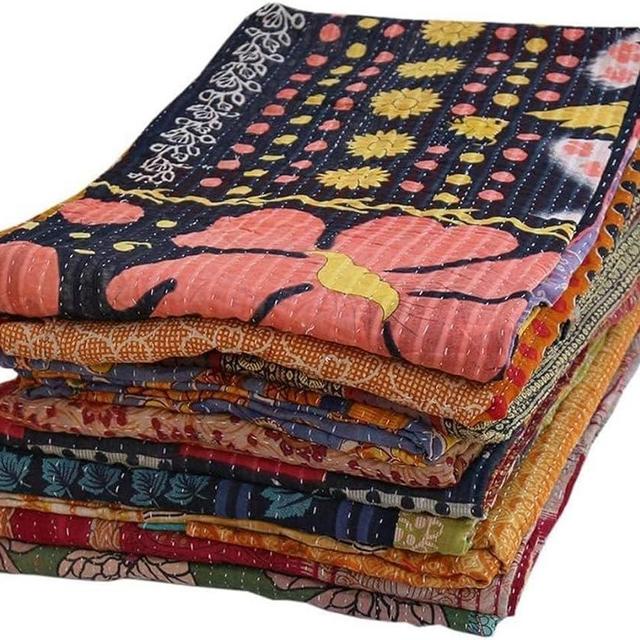ANB ELEVATING EVERYDAY LIVING Indian Mix Lot Whole Sale Tribal Kantha Quilts Vintage Cotton Bed Cover Throw Old Assorted Patches Made Rally Vintage Assorted (Pack of 3)