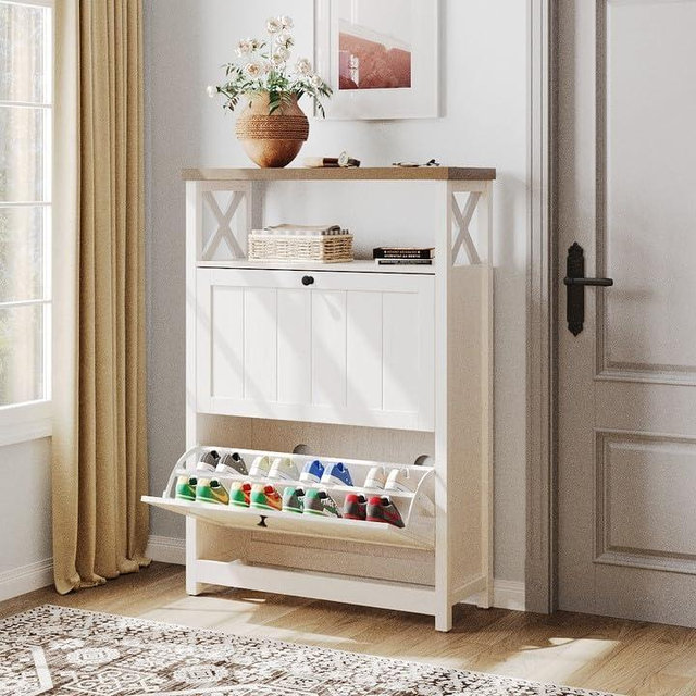 YITAHOME Shoe Cabinet with 2 Flip Drawers, Entryway Shoe Storage Cabinet with Open Shelves, Free Standing Hidden Shoe Rack Storage Organizer for Entryway/Hallway/Closet