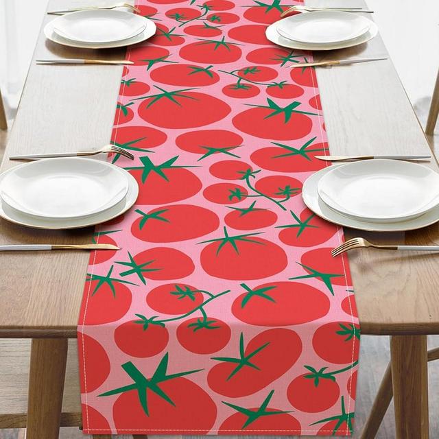 Croar Tomato Dining Table Runner, Pink Red Vegetable Fruit Burlap Kitchen Decoration, Farmhouse Indoor Outdoor Home Decor Party Supply 13 x 72 Inches