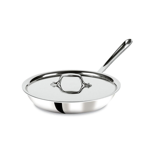 All-Clad 10" Stainless Steel Fry Pan with lid, 3-Ply Bonded Cookware, Silver