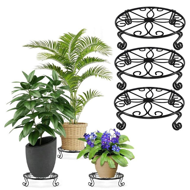 Kylinbigda Metal Plant Stand Indoor/Outdoor, Low Corner Plant Stand, Decoration Small Plant Holders for Home, Anti-Rust Iron Heavy Duty Plant Holders, Flower Pot Rack Display Shelf, Black (3 Pack)