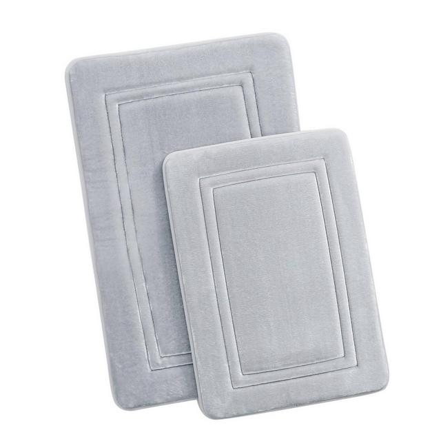 2pc HeiQ Antimicrobial Memory Foam Bath Rug Set Light Gray - Truly Calm