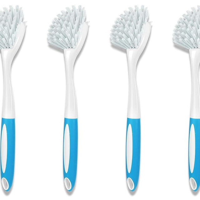 Dish Brush, Dish Scrubber & Kitchen Scrub Brush for Dishes, Pots, Pans, Sink, Cast Iron, Blue 4 Pack