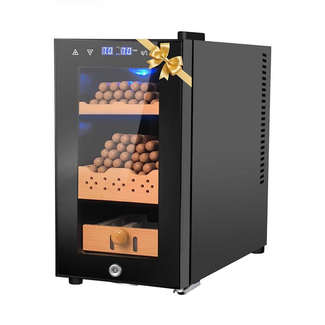 Velieta 25L Cigar Electric Humidor, 200 Counts Large Capacity,Thermostatic Electric Cooler Cabinet with Digital LED Screen, Safety Lock,Smart Humidity & Temp Control, Gifts for Men
