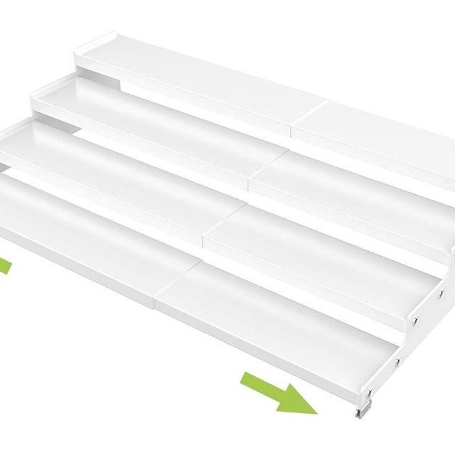 Jojocross Expandable 4-Tier Step Spice Rack Organizer for Kitchen Cabinet Modern Design and Non Skid Space Saving Storage Shelf for Countertop Cabinets Pantry(1Pack/White)