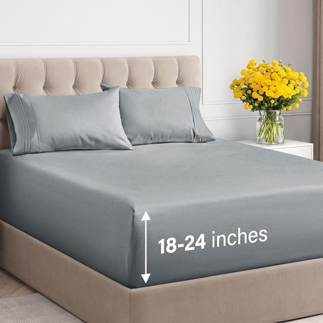 Extra Deep Pocket King Sheets - 4 Piece Breathable & Cooling Bed Sheets - Hotel Luxury Bed Sheet Set - Soft, Wrinkle Free & Comfy - Easily Fits Extra Deep Mattresses - Deep Pocket Steel Blue Sheets