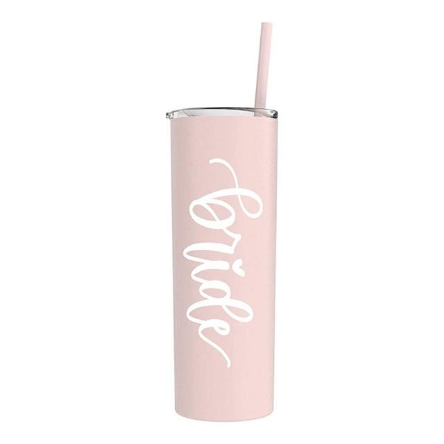 Bride Matte Blush Wine Tumbler - 20 oz Matte Blush Stainless Steel Insulated Tumbler with Lid and Straw - Bride Gift, Bridal Shower, Engagement, Bachelorette, Wedding Bridal Shower Wedding Day