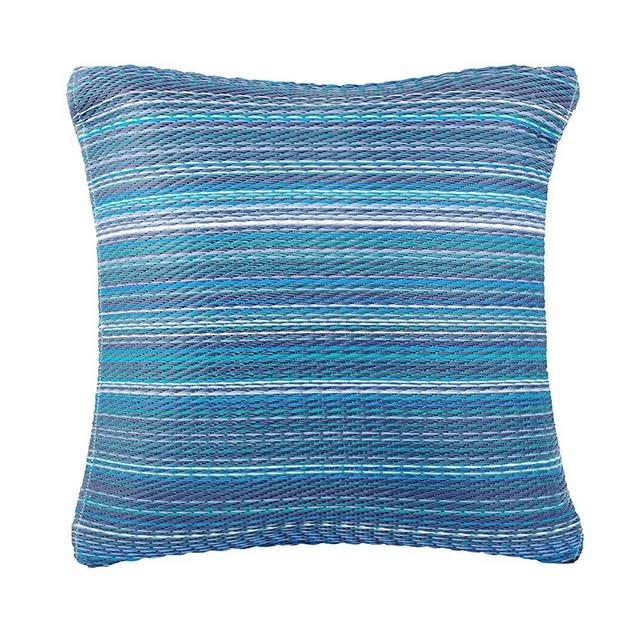 Fab Habitat Outdoor Premium Recycled Plastic Pillow - Waterproof, Fade Resistant - Striped - Patio, Porch, Deck, Balcony - Cancun - Indigo - 16.5" x 16.5"