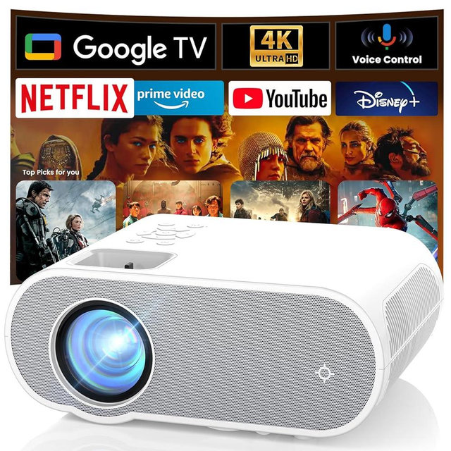 Google TV Projector, HOMPOW HD 4K Projector with WiFi and Bluetooth, Netflix-Officially-Licensed Outdoor Projector, Home Cinema Projector for iOS/Android