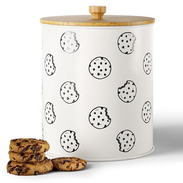 Cookie Jar with Airtight Lid - 1 Gallon - 6.6"D x 8"H White Iron Cookie Tin - Large Cookie Jars with Lids Airtight - Farmhouse Cookie Jars for Kitchen Counter Decorative - Cute Cookie Jar Airtight Lid