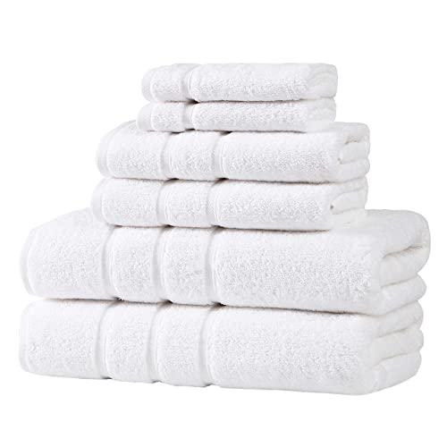 UpThrone Turkish Cotton White Bath Towels Set - Bathroom Towels - Turkish Bath Towel Set for Bathroom - Turkish Cotton Bath Towels Set of 6
