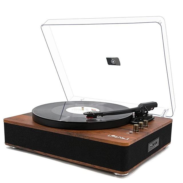 LP&NO.1 Record Player Bluetooth Turntable with Built-in Speakers and USB Play&Recording Belt-Driven Vintage Phonograph Record Player 3 Speed for Entertainment and Home Decoration