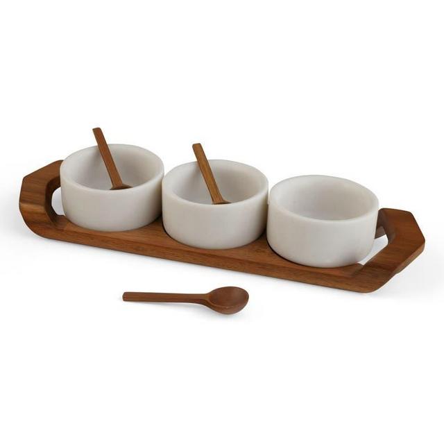 Chevron Condiment Tray & Spoons Set
