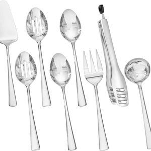 KINGSTONE 8 Piece Serving Utensils Set, 18/10 Stainless Steel Serving Utensils, Slotted Spoon, Serving Spoon, Fork, Tong, Soup Ladle, Cake Server for Buffet, Parties, Kitchen