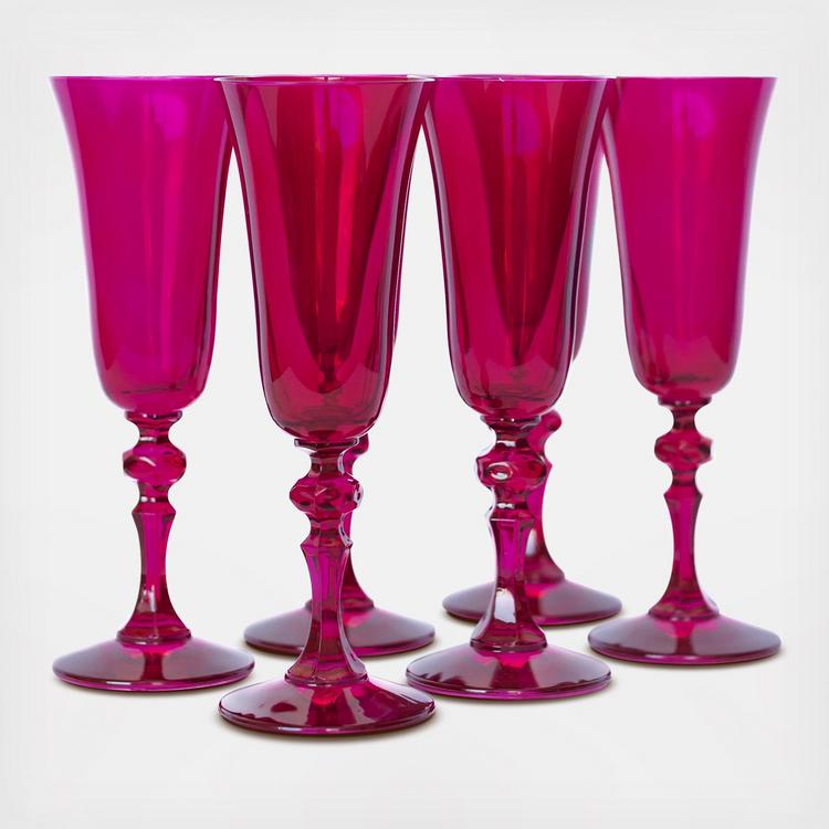 Estelle Colored Glass Hand-Blown Wine Glass 6-Piece Set - Fuchsia