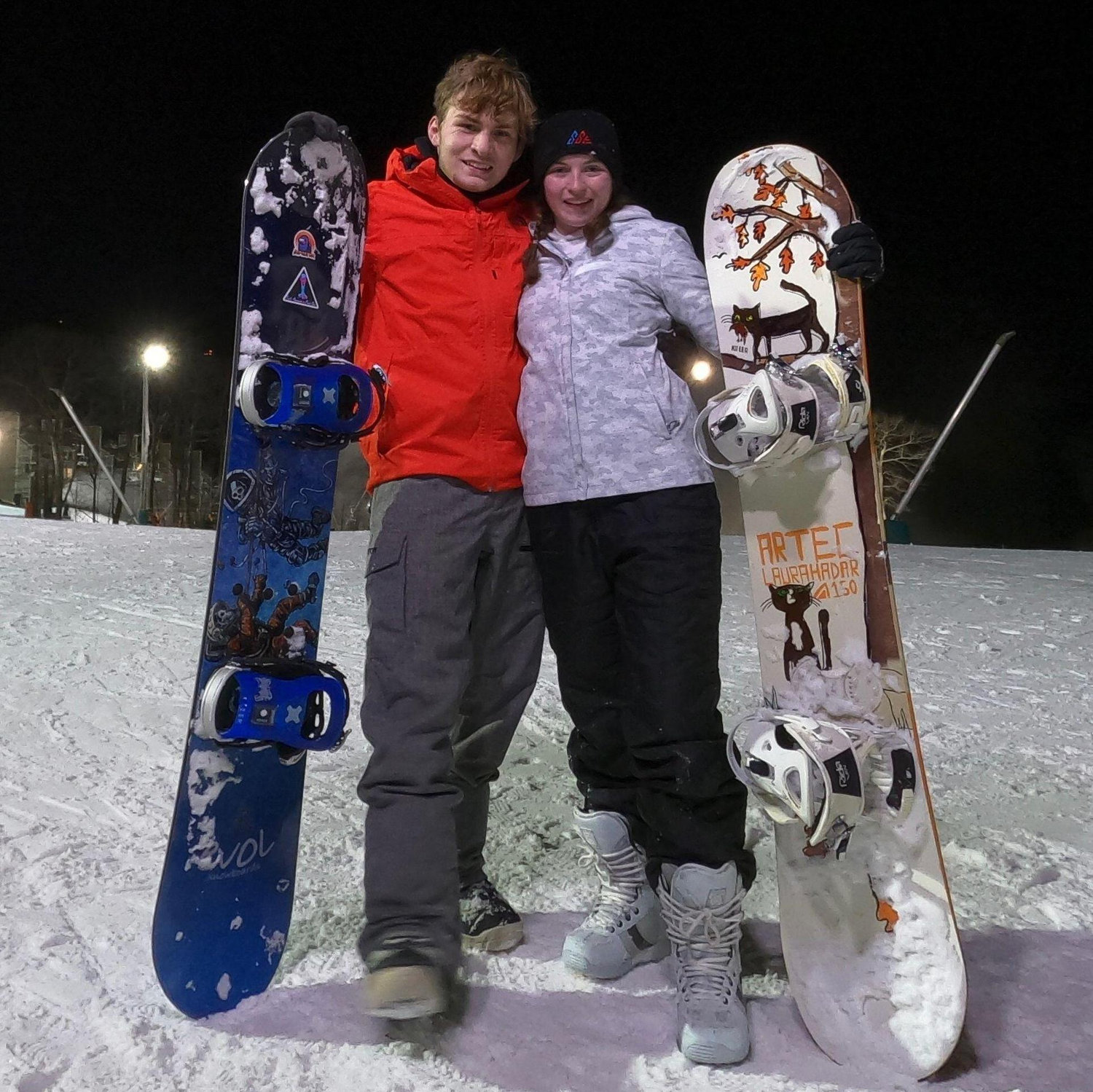 Our first time snowboarding together! Garrett was an excellent teacher (2020)