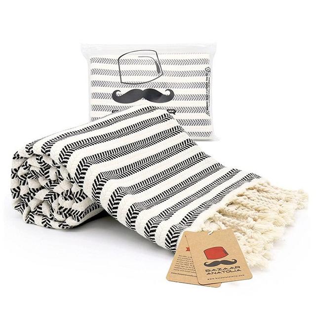 Bazaar Anatolia Arpa Turkish Towel 100% Cotton Beach Towels Oversized 77x38 Bath Towels Boho Farmhouse Bathroom Decor Gym Pool Bridesmaid Gift Quick Dry Towel (Black)