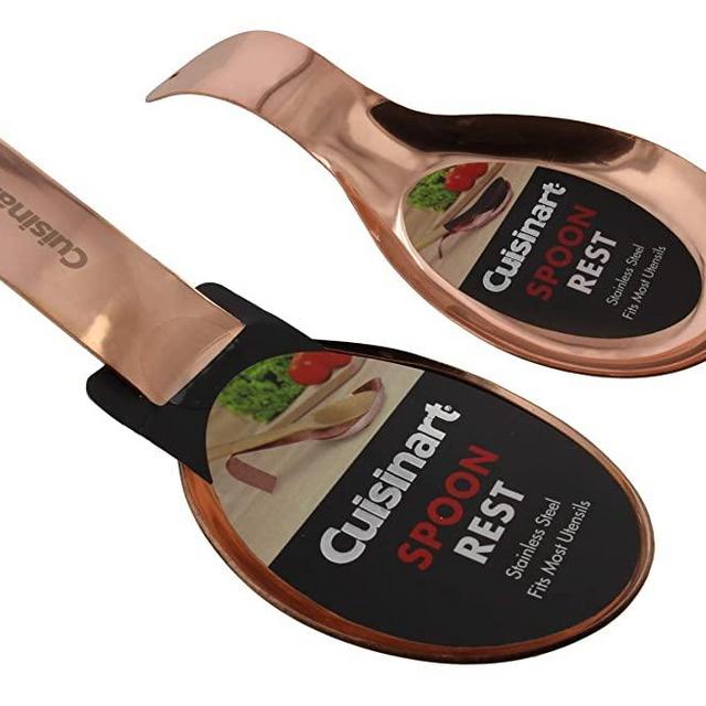 Cuisinart Stainless Steel Spoon Rest, 2pk- Large and Medium, Modern Design Spoon Rests for Kitchen and Cooking Utensils- Easy to Use Spoon Rest, Ladle Holder, Spatula Holder, and Spoon Holder- Copper