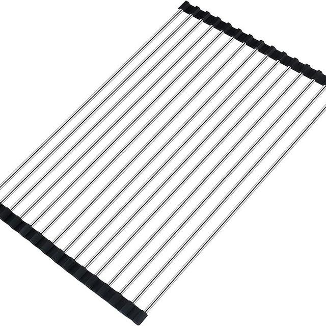 Seropy Roll Up Dish Drying Rack Over The Sink Drying Rack for Kitchen, Folding Dish Rack Over Sink Mat, Stainless Steel Dish Drainer Sink Rack Kitchen Sink Organizer Accessories Black 17"x11.8"