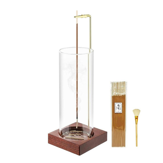 MACUSOO Incense Holder,Wooden Incense Holder for Sticks with 20 Incense Sticks, Anti-ash Incense Burner with Glass Ash Catcher for Meditation Yoga Spa Gift Home Decor