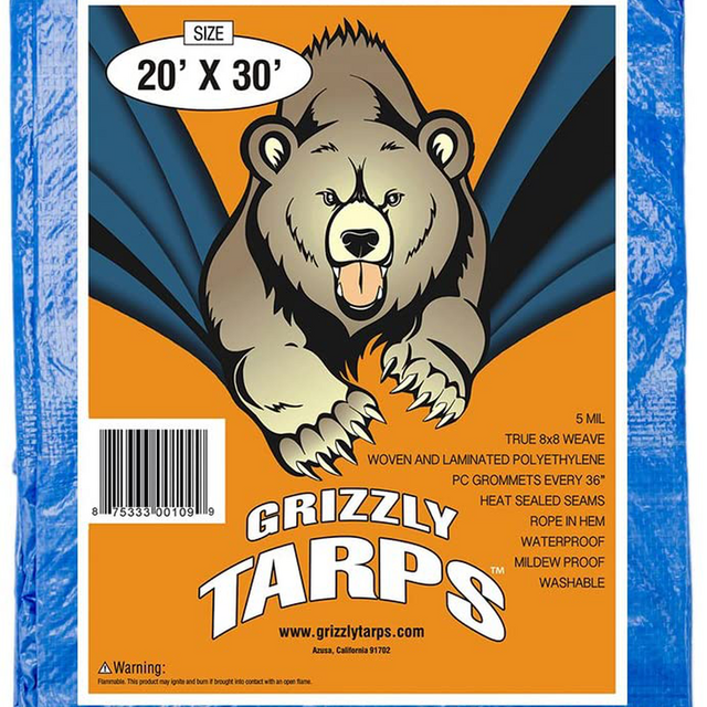 B-Air Grizzly Tarps - Large Multi-Purpose, Waterproof, Tarp Poly Cover - 5 Mil Thick (Blue - 16 x 20 Feet)