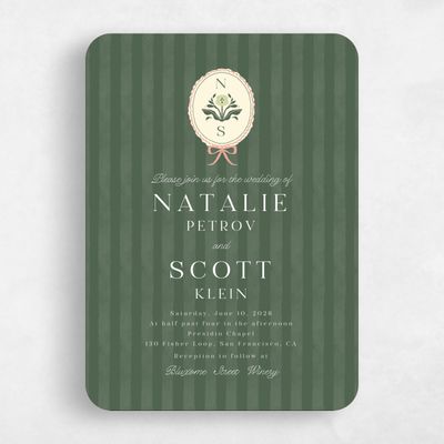 Green Rounded Wedding Invitation - Clematide Classic