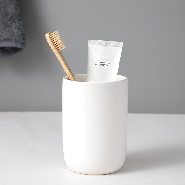 BSDISP Toothbrush Holders for Bathrooms - 1 Cups Ceramic Toothbrush Toothpaste Holders, White Bathroom Tumbler Cups Reusable Toothbrush Mouthwash Cup, Bathroom Counter Organizer.