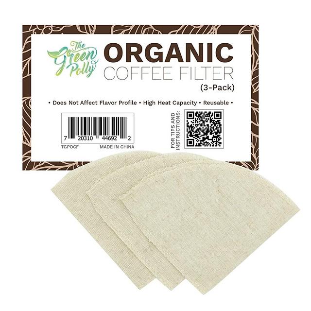 The Green Polly Organic Hemp Cloth Coffee Filter Cone No. 4, 3-Pack, Reusable | Zero-Waste and Eco-Friendly | All-natural Hemp Cotton Cloth Coffee Filters