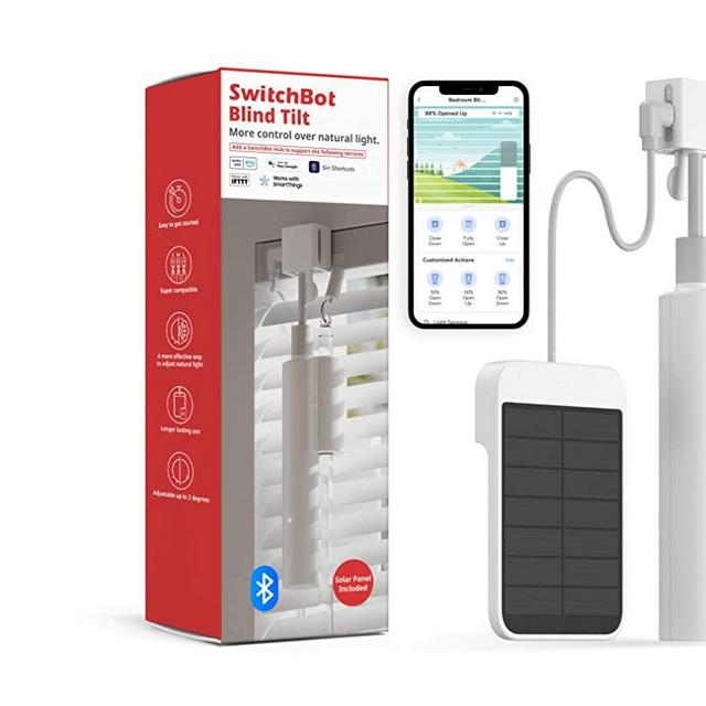 SwitchBot Blind Tilt Motorized Blinds - Smart Electric Blinds with Bluetooth Remote Control, Solar Powered, Light Sensing Control, Add SwitchBot Hub Mini to Make it Compatible with Alexa & Google Home