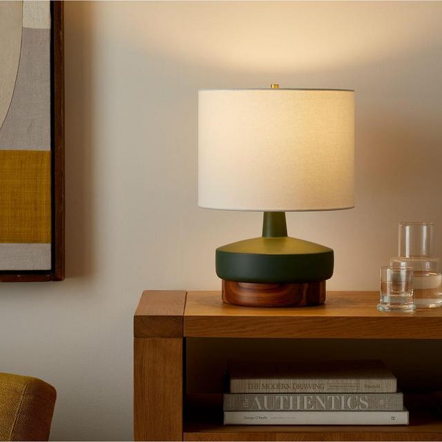 Wood & Ceramic Table Lamp, Small, Green
