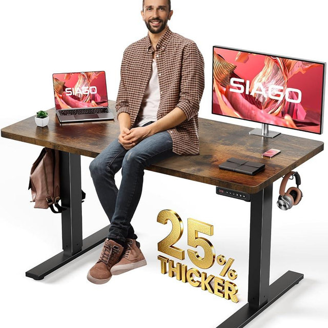 SIAGO Electric Standing Desk Adjustable - 48 x 24 Inch Sit Stand up Desk with 0.8 Inch Thick Tabletop - Adjustable Height Table with 3 Memory Preset, Cable Management for Home Office