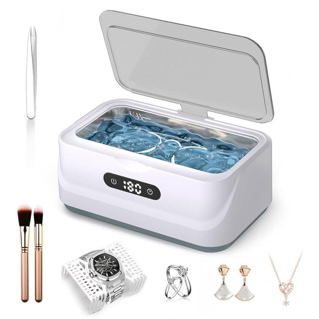 Klivvio Ultrasonic Jewelry Cleaner: 48Khz Ring Cleaner Ultrasonic Machine with Digital Timer, 4 Cleaning Modes, 24W Sonic Cleaner for Jewelry, Glasses, Retainer, Watch Strap, Home & Travel Use, 13.5oz