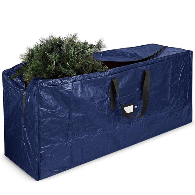 Zober Christmas Tree Storage Bag - Open Top, Waterproof Christmas Tree Storage Box for Disassembled Trees Up to 9 Feet with Carry Handles and Dual Zipper - 65x15x30 Inches, Navy