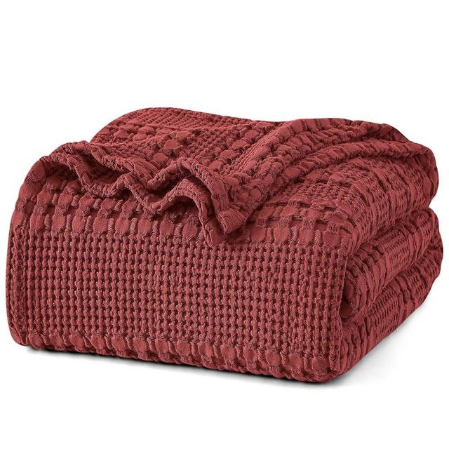 PHF 100% Cotton Waffle Weave Blanket King Size, Soft Lightweight Breathable Cozy Blankets for Bed, Luxury Aesthetic Woven Bedding for Home Decor, 108"x90", Wine Red