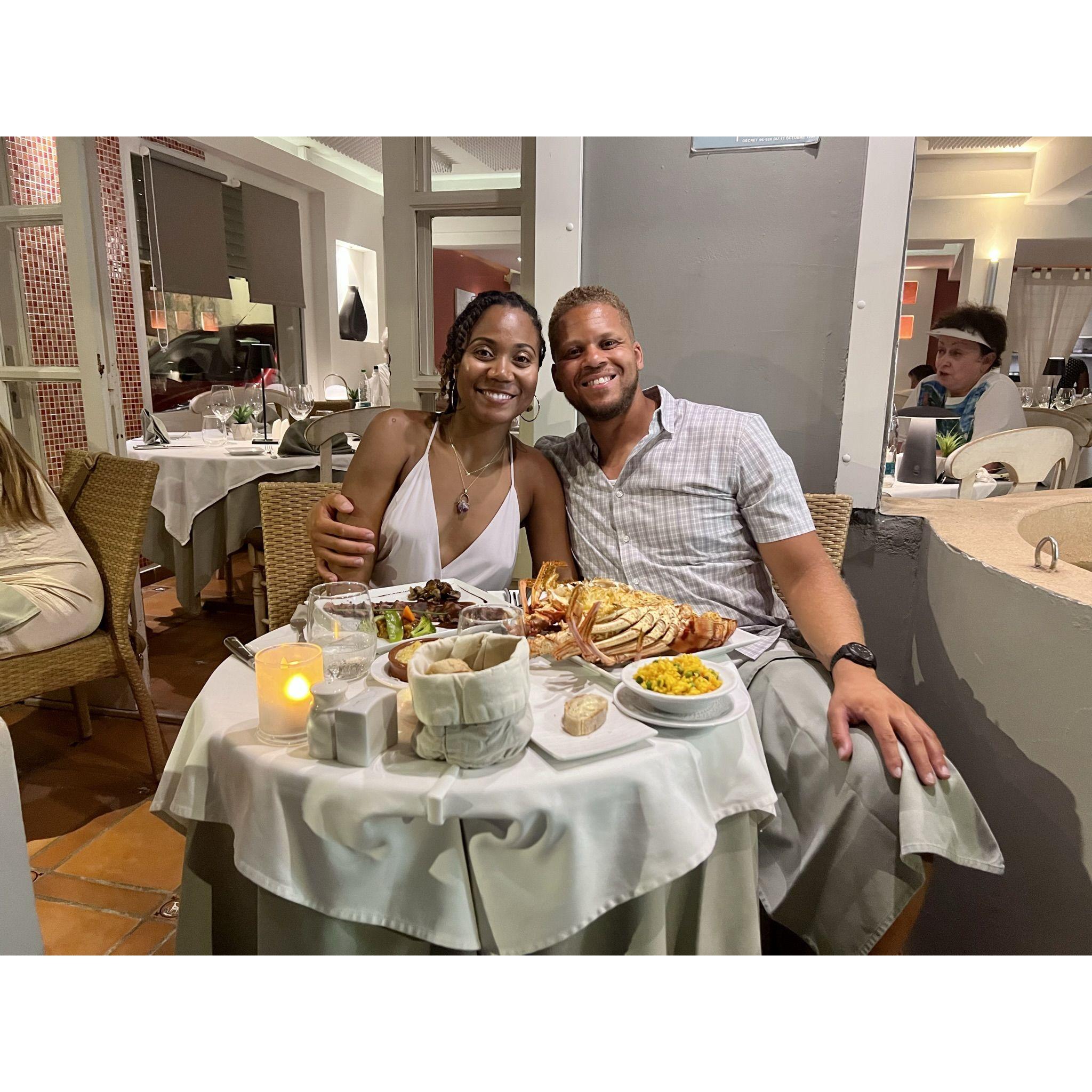Our engagement dinner in St. Maarteen