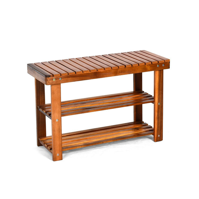 Costway 3-Tier Wood Shoe Rack 27.5' Shoe Bench Freestanding Boots Organizer Heavy-duty