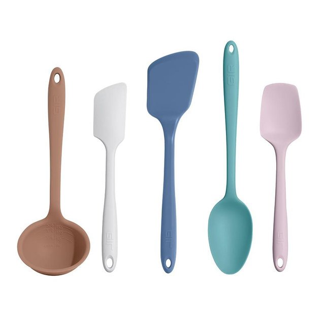 GIR: Get It Right 5-Piece Silicone Ultimate Kitchen Utensils Set - Ladle, Spatula, Flip, Spoon & Spoonula - Non-Toxic Cooking Utensils for Nonstick Cookware, Cooking and Baking - Danish