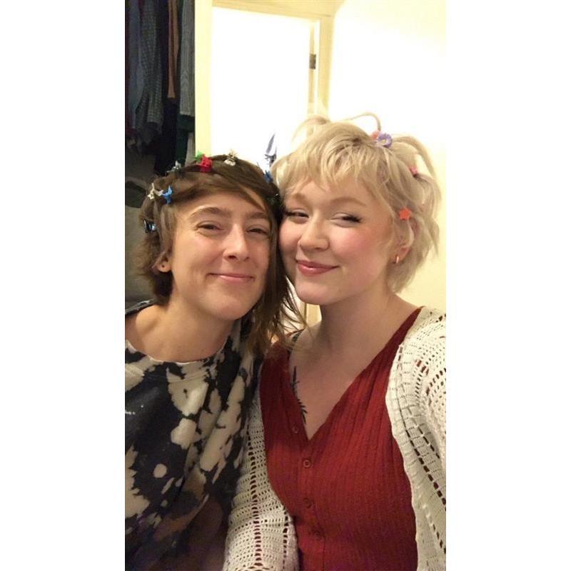 A very early couples pic - we went all out decorating each other's hair with butterfly clips.