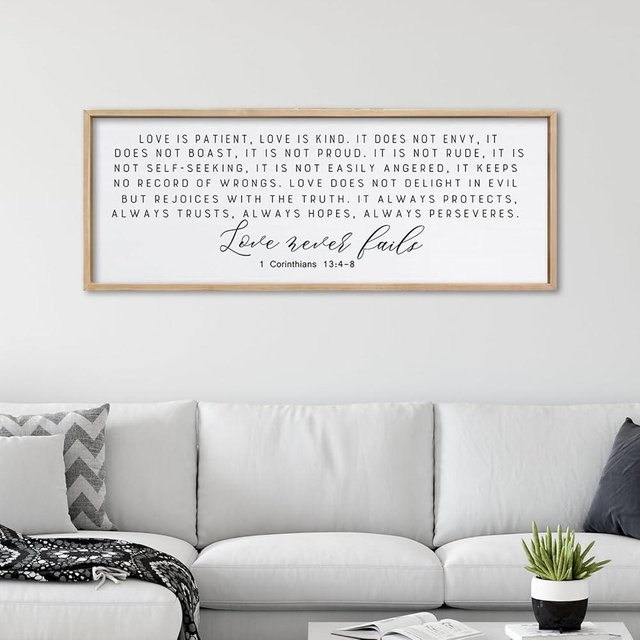 ZZJJHYWGQ Love is Patient Love is Kind Wall Decor 40"X15" Corinthians 13 Large Bible Verse Quote Sign for Above Bed Hanging Wood Framed Wall Art (Wood