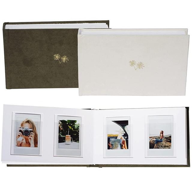 hey blanks 3 Inch Vegan Leather Hardcover Mini Photo Album with Writing Space 52 Pockets Compatible with Fujifilm Instax Mini 11 9 8 7s 90 70, Wedding Mini Photo Album (Olive)